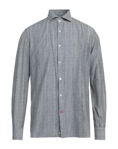 Isaia Man Shirt Slate Blue Size 17 Cotton, Silk