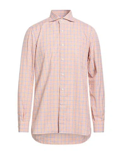 Isaia Man Shirt Tan Size 17 ½ Cotton In Pink