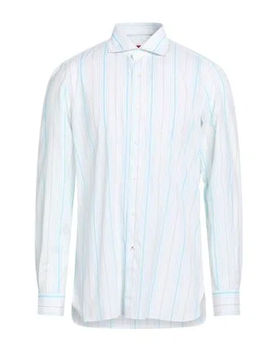 Isaia Man Shirt Turquoise Size 17 ½ Cotton In Blue