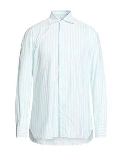 Isaia Man Shirt Turquoise Size 17 Cotton In Blue