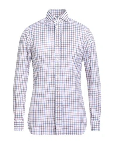 Isaia Man Shirt White Size 17 ½ Cotton In Blue