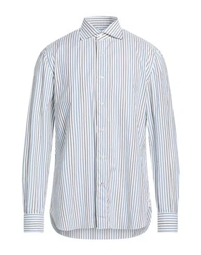 Isaia Man Shirt White Size 17 Cotton In Blue