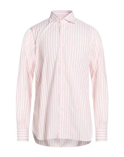 Isaia Man Shirt White Size 17 Cotton In Pink
