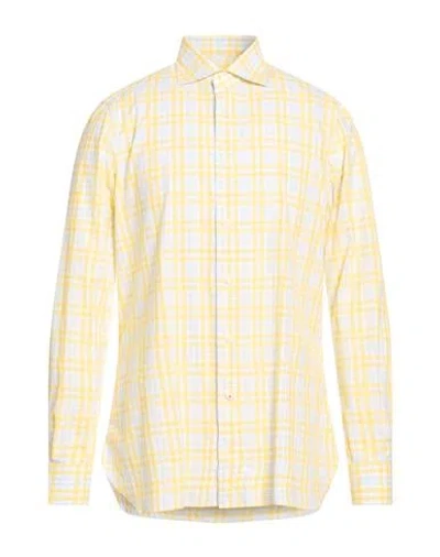 Isaia Man Shirt Yellow Size 17 Cotton