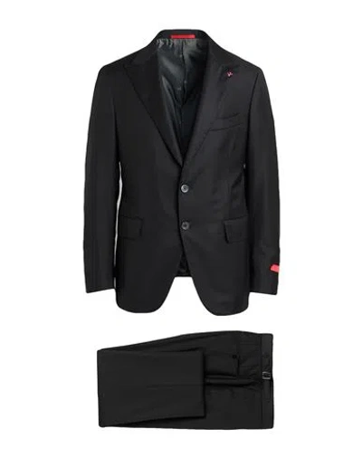 Isaia Man Suit Black Size 40 Wool