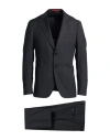 Isaia Man Suit Black Size 42 Wool In Black