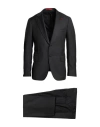 Isaia Man Suit Black Size 44 Wool In Black