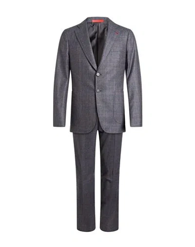 Isaia Man Suit Blue Size 40 Wool In Gray