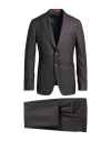 Isaia Man Suit Charcoal Size 44 Wool In Black