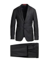 Isaia Man Suit Charcoal Size 46 Wool In Black