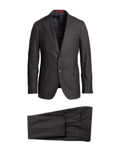 Isaia Man Suit Charcoal Size 46 Wool In Gray
