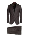 Isaia Man Suit Charcoal Size 46 Wool In Brown