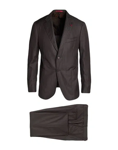 Isaia Man Suit Charcoal Size 46 Wool In Gray