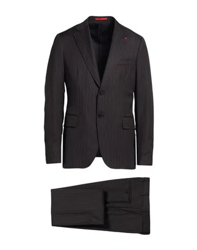 Isaia Man Suit Charcoal Size 50 Wool In Grey