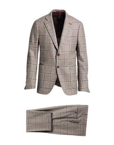 Isaia Man Suit Chocolate Brown Size 38 Wool In Gray