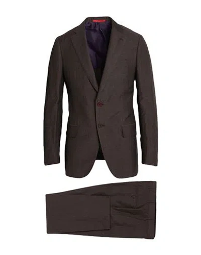 Isaia Man Suit Dark Brown Size 46 Wool, Linen