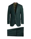 Isaia Man Suit Dark Green Size 46 Wool, Silk In Green