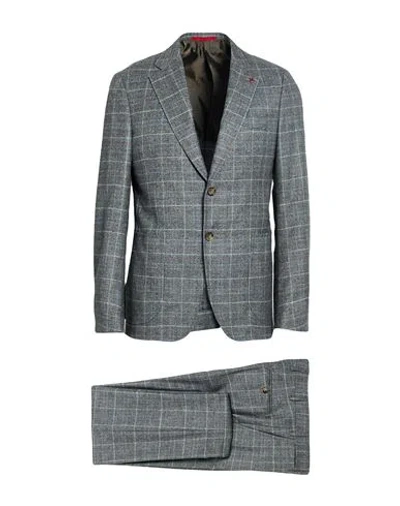 Isaia Man Suit Grey Size 48 Wool, Cashmere In Blue