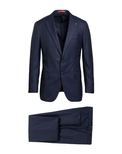 Isaia Man Suit Navy Size 40 Wool In Blue