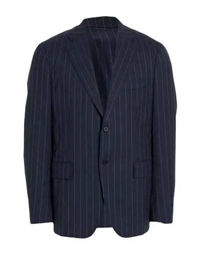 Isaia Man Suit Navy Size 44 Wool In Blue