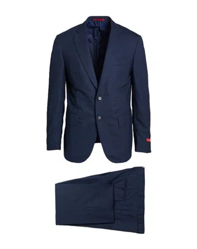 Isaia Man Suit Navy Size 46 Wool, Elastane In Blue