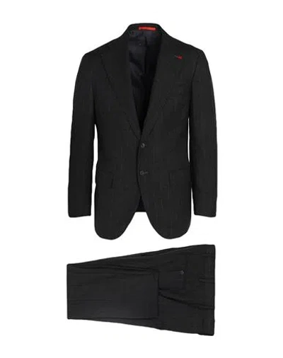 Isaia Man Suit Steel Grey Size 46 Wool In Black