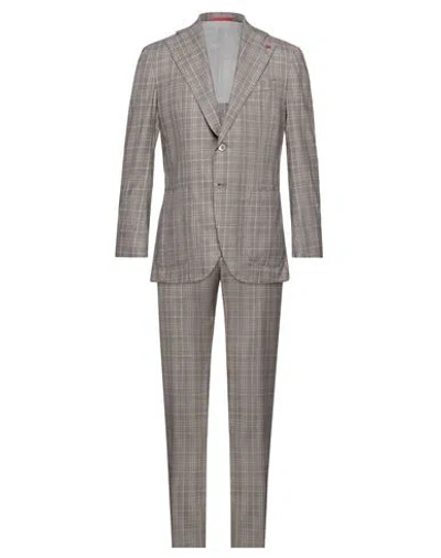 Isaia Man Suit Taupe Size 48 Wool In Grey