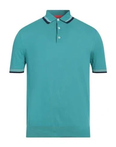 Isaia Man Sweater Turquoise Size L Cotton In Blue