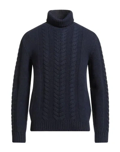 Isaia Man Turtleneck Navy Size Xxl Cashmere In Blue