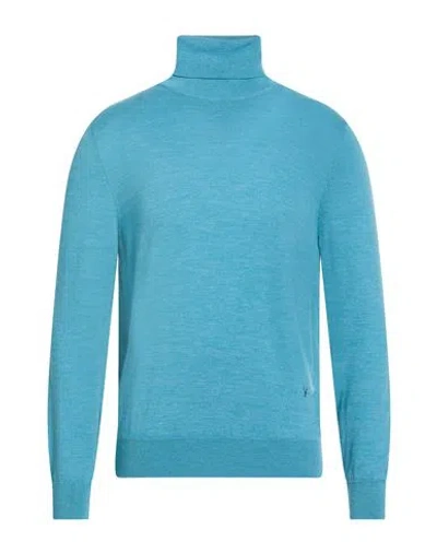 Isaia Man Turtleneck Turquoise Size Xxl Wool In Blue