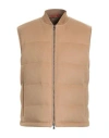Isaia Man Vest Camel Size 44 Wool, Leather In Brown