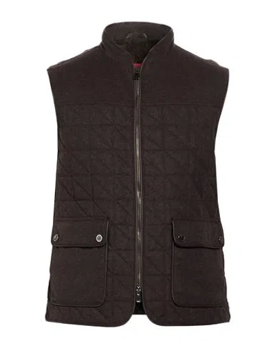 Isaia Man Vest Dark Brown Size 46 Wool, Cashmere