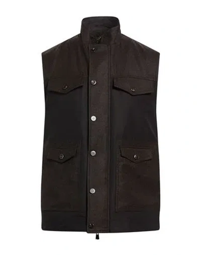 Isaia Man Vest Dark Brown Size 48 Wool, Polyamide