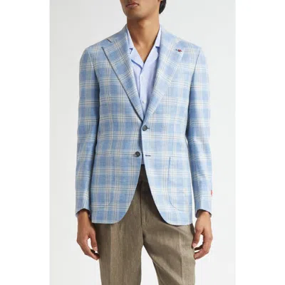 Isaia Marechiaro Plaid Silk Blend Hopsack Sport Coat In Blue