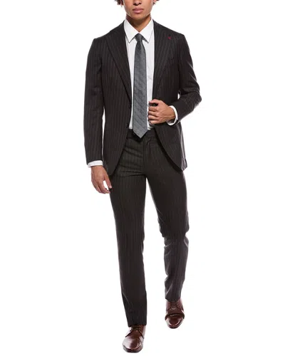 Isaia Marechiaro Wool Suit With Flat Front Pant In Black
