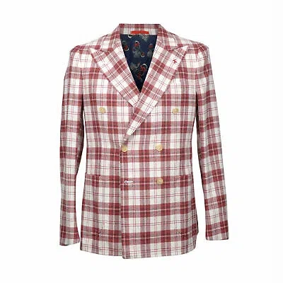 Pre-owned Isaia Men's 100% Wool Casual Plaid Blazer /sports Coat Drop 8 In Red