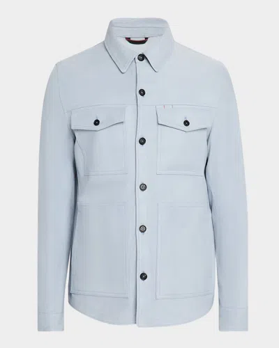 Isaia Men's 4-pocket Suede Overshirt In Sky Blue