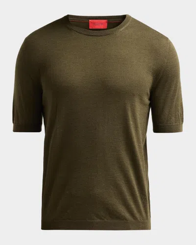 Isaia Men & Apos;s Cashmere-silk Short-sleeve Shirt In Green