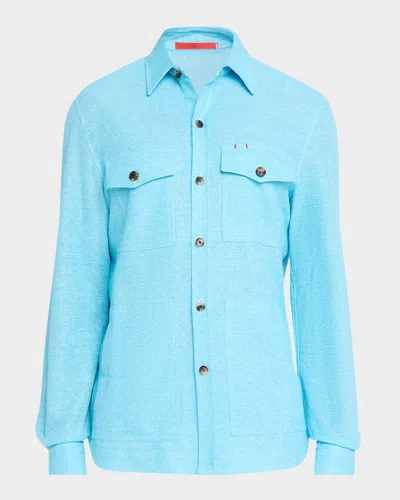 Isaia Men & Apos;s Comfort Cotton And Linen Jersey Four-pocket Overshirt In Multi
