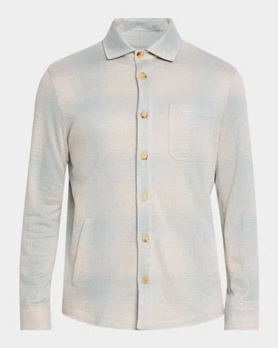 Isaia Men & Apos;s Cotton-linen Seersucker Overshirt In Neutral