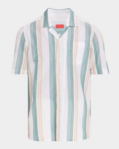Isaia Men & Apos;s Cotton-linen Striped Shirt In Multi