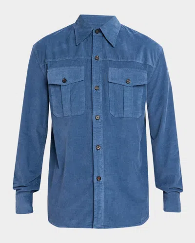Isaia Men & Apos;s Garment-dyed Corduroy Sport Shirt In Pastel Blue