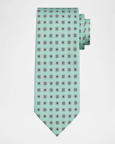 Isaia Men & Apos;s Geometric Floral Silk Tie In Light Green