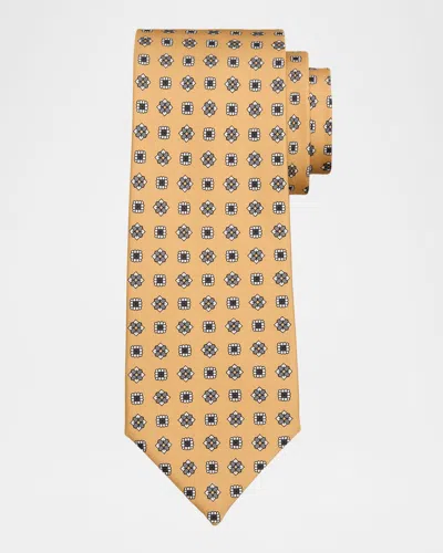Isaia Men & Apos;s Geometric Floral Silk Tie In Yellow White
