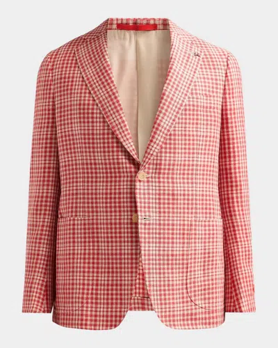 Isaia Men & Apos;s Gingham Linen-blend Blazer In Red