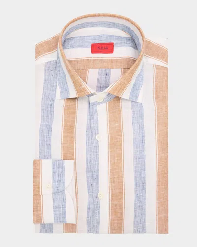 Isaia Men & Apos;s Linen Wide Stripe Dress Shirt In Multi