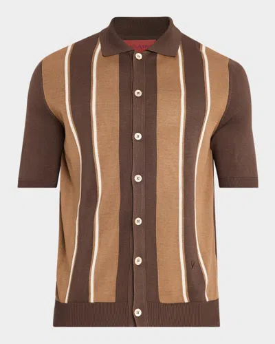 Isaia Men & Apos;s Mulberry Silk Striped Polo Sweater In Brown