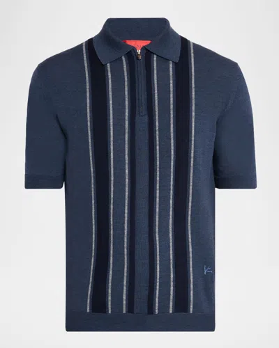 Isaia Men & Apos;s Multi-stripe Wool Quarter-zip Polo Sweater In Blue