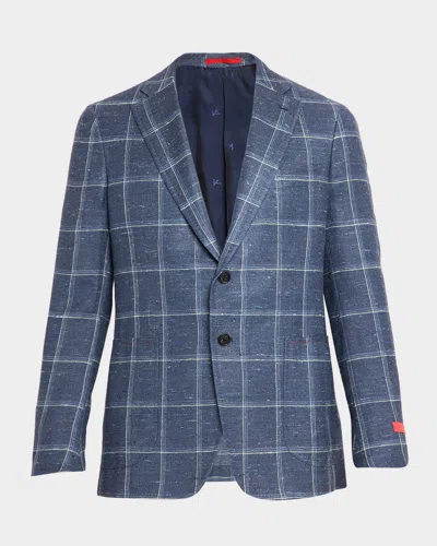 Isaia Men & Apos;s Over-check Two-button Sport Coat In Blue