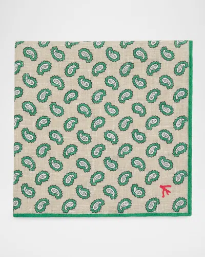 Isaia Men & Apos;s Paisley Silk Pocket Square In Green